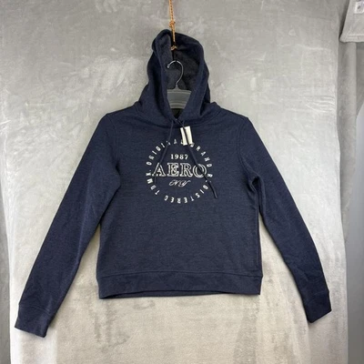 Aeropostale Sudadera con Capucha Mujer Pequeña Azul 1987 AERO Logo Pullover L/S NUEVO Foto 1 de 4