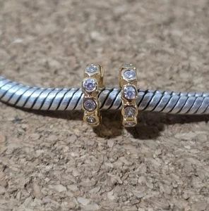 2 Authentic White Cz Lights Gold Spacer European Charm Beads Lot   - Picture 1 of 4
