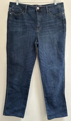 Pantalones de mezclilla elásticos para mujer Seven7 Weekend ajuste fácil Boyfriend azul lavado oscuro 16 Foto 1 de 4