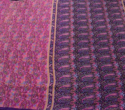 Sushila Vintage Magenta Scrap Saree Pure Georgette Printed Paisley Sari Fabric - Image 1 of 4