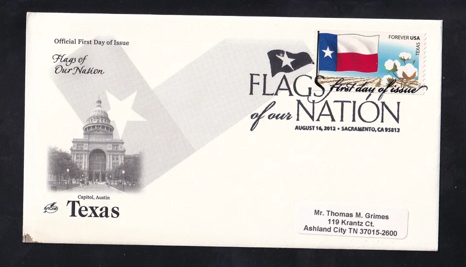 2012 Texas Flags of Our Nation First Day Cover Sacramento California - Image 1 of 1