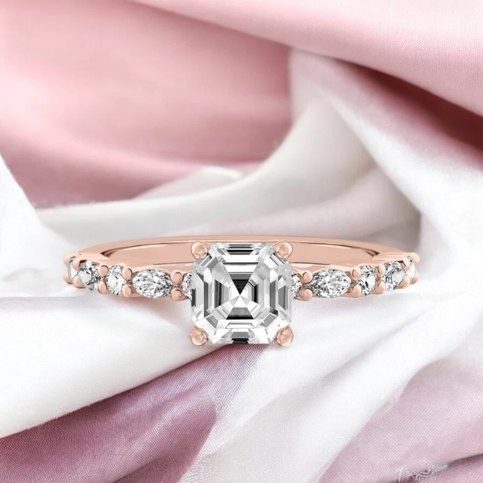 14k Rose Gold Ring For Wedding Diamond Lab Grown Asscher 1.4 Carat IGI Certified - Image 1 of 4