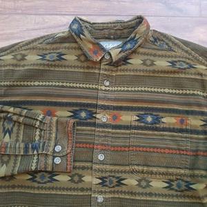 Cabela's Flannel Shirt Mens Extra Large Tall Brown Western Aztec Southwest - Picture 1 of 9