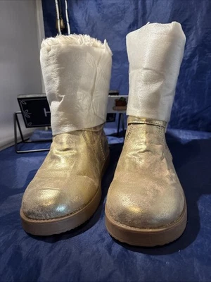 ✨ NUEVAS Botas de Nieve de Invierno Forradas de Piel Sintética Difusa Metálicas Doradas para Mujer Talla 8 M Foto 1 de 4