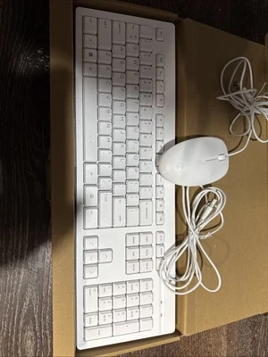 HP Hewlett Packard Wired Keyboard + Mouse White Slim Low Profile - Image 1 of 3