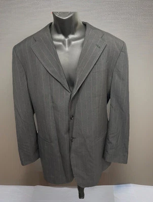 Traje Perry Ellis 46R Pin Rayas Negro Con Rayas Rojas Tres Botones Pantalones 38X30 Foto 1 de 4