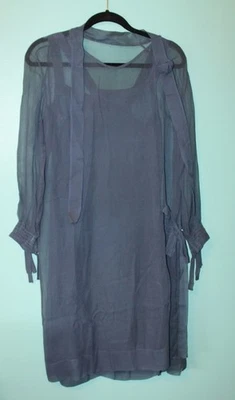 Vtg 1920s Chiffon Blue Drop Waist Wedding Dress Two Layer Estate - Image 1 of 4