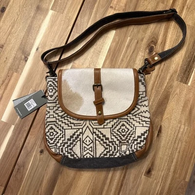 Bolso de Hombro Myra Flappy Thingy S1894 Cuero Geométrico Azteca Cuero de Vaca Lona Foto 1 de 4