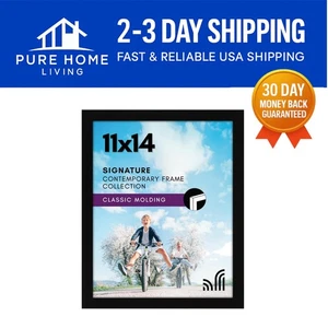 Elegant 11x14 Black Picture Frame with Shatter-Resistant Glass - Gallery Style - Picture 1 of 9
