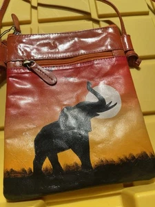 Handbemalte Echtleder Handtasche Umhängetasche Elefanten Design Neu mit Etikett Unikat - Bild 1 von 12