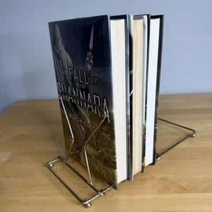 VTG MCM Gold Metal Sliding Adjustable Book Rack Stand Extending Book Holder Read - Foto 1 di 19