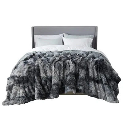 Bedsure Faux Fur King Size Blankets for Bed Grey - Tie-dye Fuzzy Fluffy Soft Big