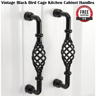 Kitchen Cabinet Handle Vintage Black Bird Cage Cupboard Door Drawer Pull Handles - Image 1 of 4