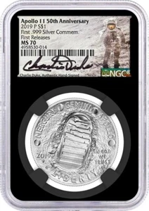 2019 P $1 Silver Apollo 11 50th Anniversary NGC MS70 First Releases Charlie Duke - Picture 1 of 2