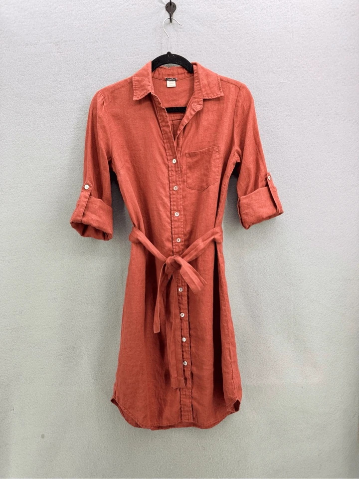 Vestido Magaschoni Mujer XS Terracota 100% Lino Gran Tamaño Enrollado Tab Cinturón Madre o Foto 1 de 4