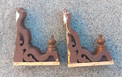 Pair of Large Ornate Antique Victorian Wood Corbels Roof Brackets with Finials - Image 1 of 4