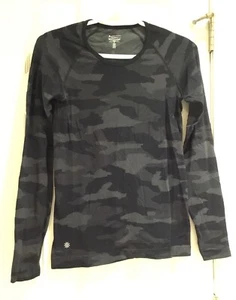 Athleta Speedlight Seamless Camo Top Size S Black Athletic Long Sleeve Thumbhole - Picture 1 of 3