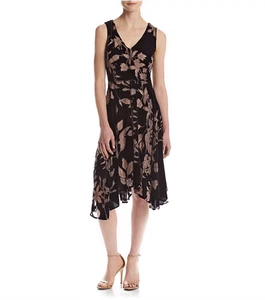 NWT IVANKA TRUMP BLACK NUDE BURNOUT FLORAL VELVET DRESS SIZE 14 $159 - Picture 1 of 4