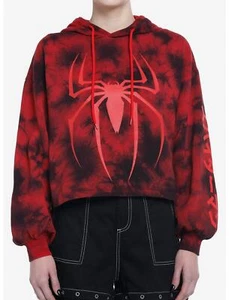 Marvel Spider-Man Red Tie-Dye Girls Crop Hoodie, Medium - Picture 1 of 4