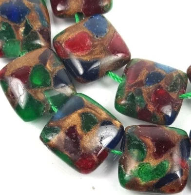 16mm Ruby Sapphire Emerald in Quartz with Pyrite / Brown Vein Square Beads (12) - Image 1 of 3