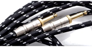 10m Black Classic Braid Tweed Guitar Lead Gold Jack Instrument Cable 1/4 6.35mm - Picture 1 of 1