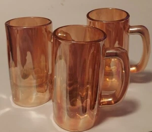 Lot Of 3 Iridescent Peach Color Glass Mugs With Handles - Picture 1 of 12