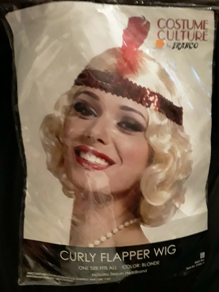 Peluca Disfraz Jazz Aleta Rizada Corta Rubia Años 20 Rubia Rubia Adulta Nueva Foto 1 de 2