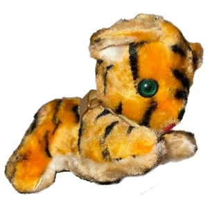 Rushton Company 1960 Rare 9” Plush Stuff Tiger Cub Laying Button Green Eye RARE - Picture 1 of 16