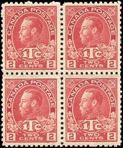 Canada Mint NH 1916 VF BLOCK of 4 Scott #MR3b 2c+1c War Tax Stamps Cover