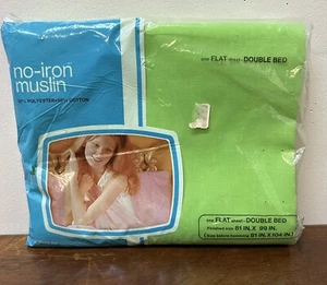Vintage No Iron Muslin Full Flat Sheet Bright Retro Green Made in USA NEW NOS - Picture 1 of 6