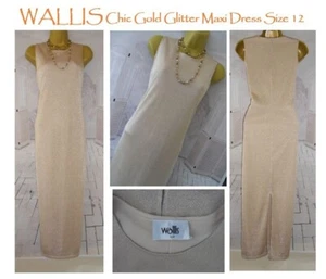 WALLIS Gold Shimmer Chic Maxi Party Cruise Dress Size 12 Excellent Condition - Picture 1 of 21