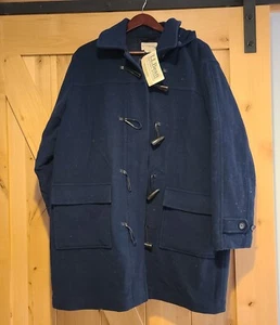 New! LL Bean Womens L Blue Wool Blend Coat Toggle Hood Duffel Ork53 Quilt Lined - Picture 1 of 20