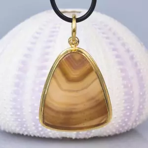Anhänger Gebändert Achat Cabochon & 18K Gold Vermeil Über Sterlingsilber 11.58 G - Bild 1 von 12