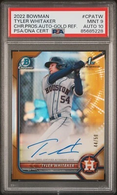 2022 Bowman Tyler Whitaker AUTO Chrome Gold /50 Astros PSA 9 10 - Image 1 of 2