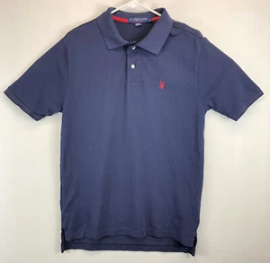 US Polo Assn Mens Short Sleeve Polo Shirt Navy Blue Size Medium Cotton Red Logo - Picture 1 of 5