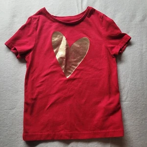 365 Kids Girl's Red Heart Tee Shirt Size 5 Short Sleeve - Picture 1 of 5
