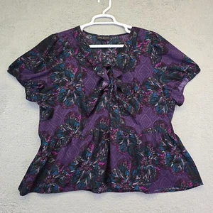Lane Bryant Blouse Women Plus 24 Purple Floral Peplum Flowy Boho Fairy Party Top - Picture 1 of 9