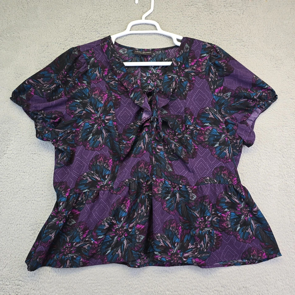 Blusa Lane Bryant Mujer Plus 24 Púrpura Floral Peplum Fluido Boho Hadas Fiesta Top Foto 1 de 4