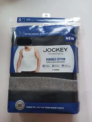 3 MEN'S JOCKEY ESSENTIALS TANKS, 100% COTTON, SIZE-Small - Image 1 of 3