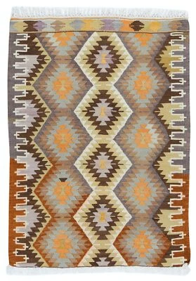 2.8x3.8 Ft Hand-Woven Anatolian Kilim, All Wool, Vintage Multicolor Accent Rug - Image 1 of 4