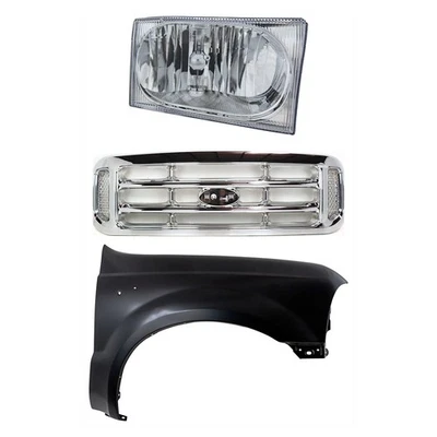 Grille Kit For 2002-04 Ford F-250 Super Duty with RH Fender and Headlight Chrome Foto 1 de 4
