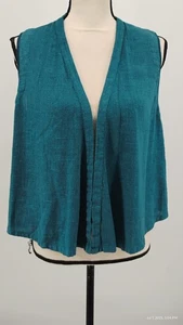 NUEVO Chaleco de gasa Kleen para mujer frente abierto verde azulado mezcla de lino Lagenlook Top mediano - Imagen 1 de 17