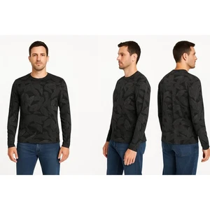 Hang Ten Style Black Long Sleeve Leaf Pattern UV Protect Pullover Sweater Medium - Picture 1 of 9