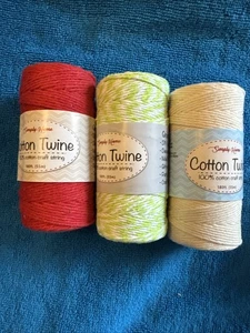 Spago artigianale in cotone 540 piedi 3 rotoli (180 piedi per rotolo) a righe, rosso, bianco sporco - Foto 1 di 1