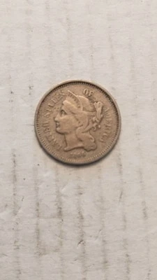 1866 Three Cent Nickel Piece 3C Ungraded  US Type Coin - Image 1 of 2