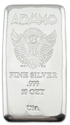 10 oz Silver Bar 999 Standard - US Eagle - Adamo Metals - 100%  -  USA - Image 1 of 4