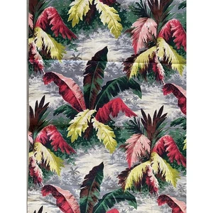 MCM Vintage Barkcloth Leaves 77"lx 46"w Multi Red Green Pink Lime Grey remnant - Picture 1 of 3