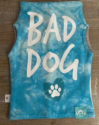 Reversible 2 Sided Dog Sleeveless Shirt Blue And Gray Paws Good Dog/Bad Dog - Image 1 of 4