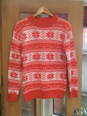 New Fair Isle Orange Snowflake Nordic Scandi Snowflake Knit Jumper Size 12 - Image 1 of 4