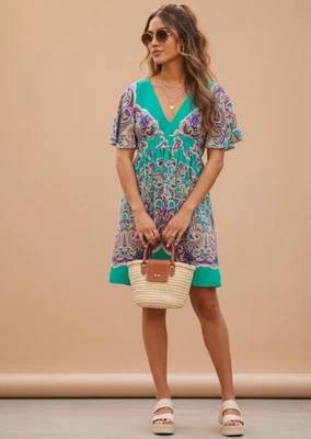 Vestido Tibi Talla 0 Multicolor Manga Mariposa Cuello en V Cachemira Seda Mini 90’ Foto 1 de 4